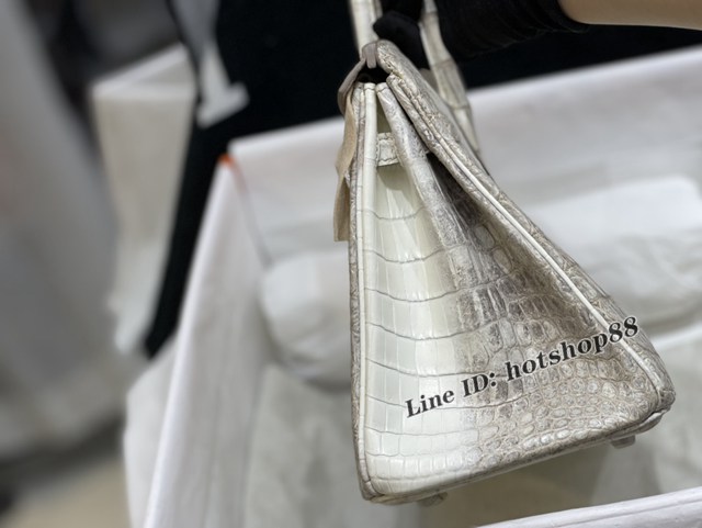 Hermes專櫃蜜蠟線全手工縫製鱷魚皮手提女包 愛馬仕Birkin25進口喜馬拉雅白尼羅鱷 zhh1059